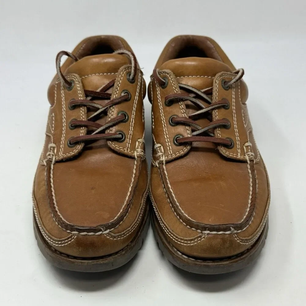Rockport Lug Sole Moc Toe Shoes Mens 9 M Brown Leather Casual Boat Lace Up
